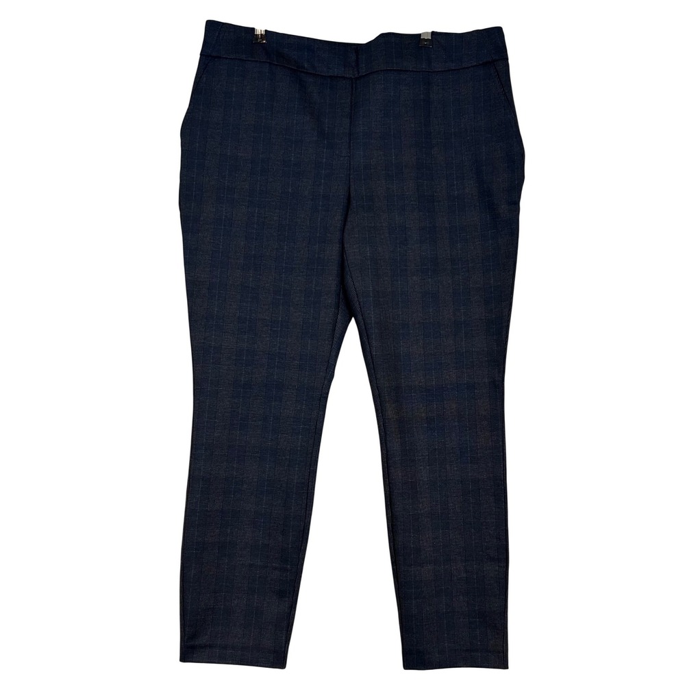 NWT Dalia Navy Combo Plaid Tummy Control Pull On Dress Pant XXL Slimming Stretch